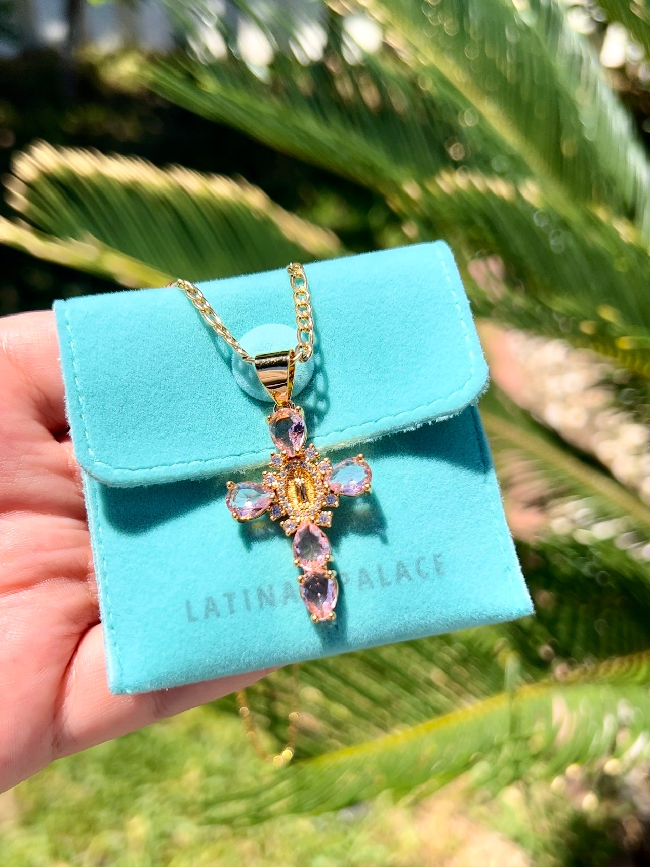 Pink Virgin Mary Cross Necklace