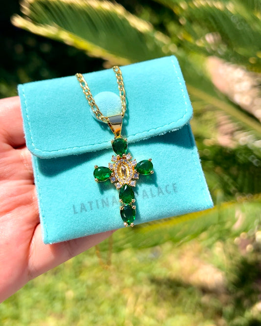 Green Virgin Mary Cross Necklace