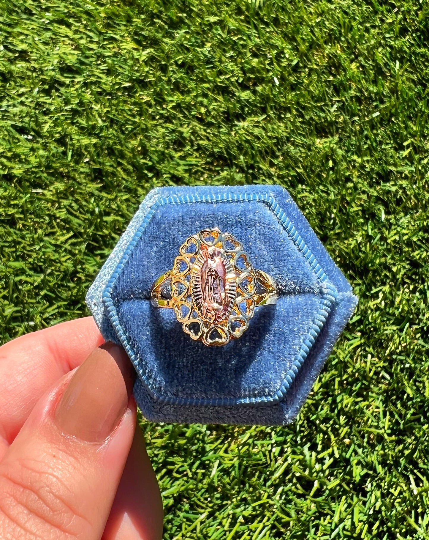 Tricolor Virgencita Heart Ring