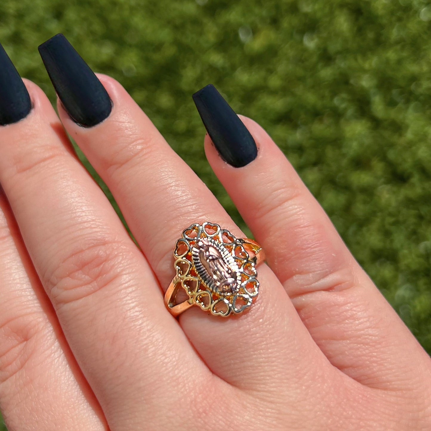Tricolor Virgencita Heart Ring