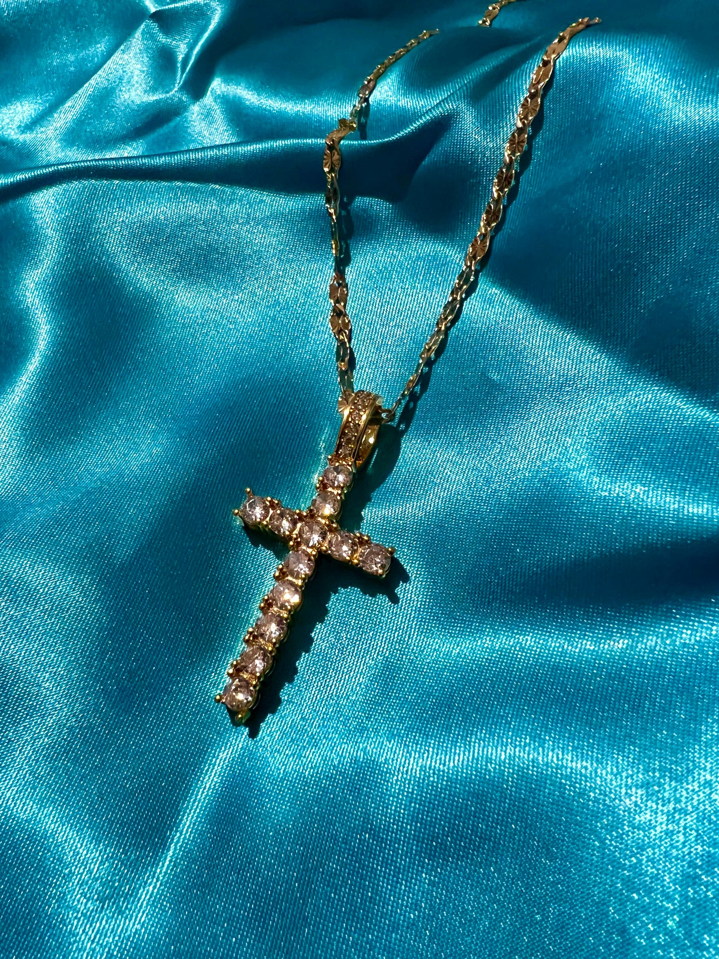 18k CZ Cross Necklace