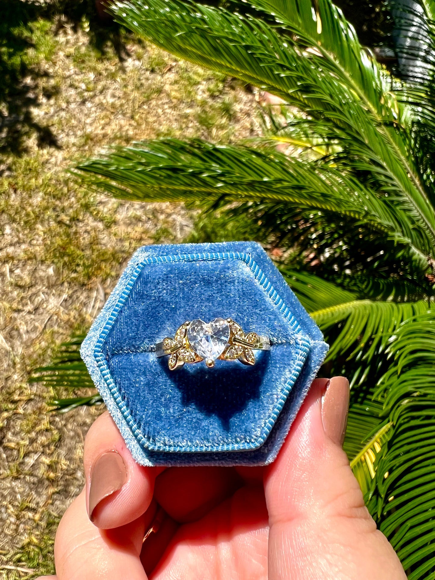White Butterfly Heart Ring