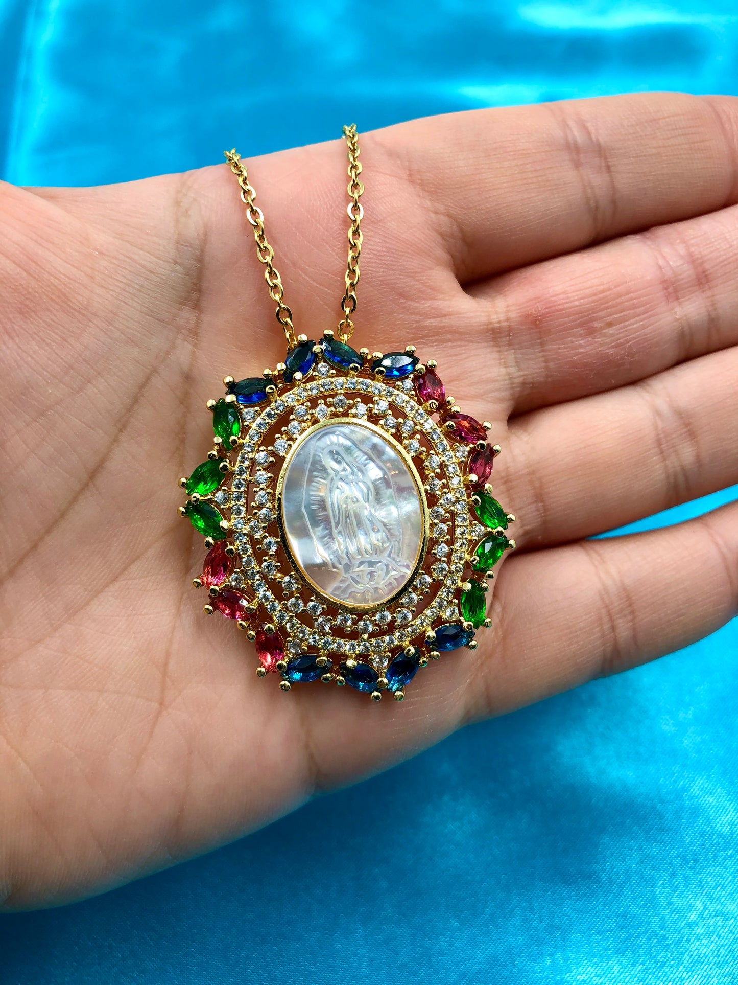 Colorful CZ Virgencita Necklace - Latina Palace