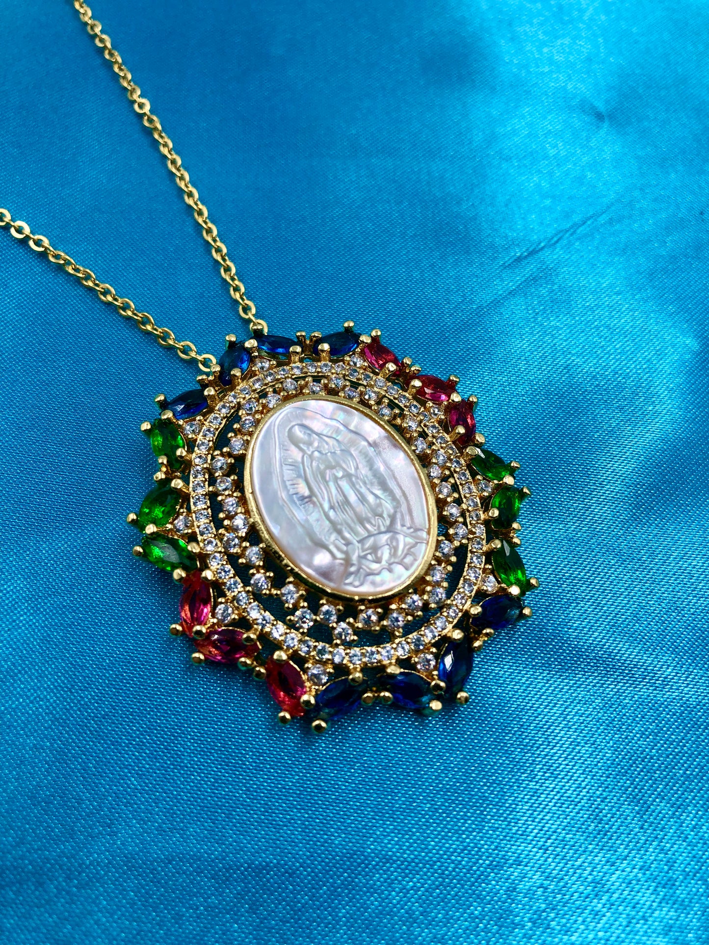 Colorful CZ Virgencita Necklace - Latina Palace