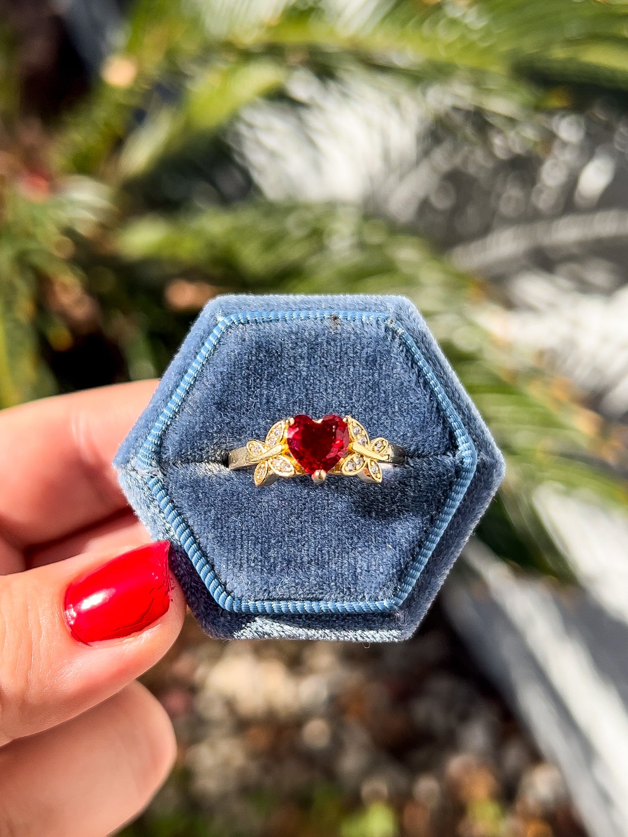 Red Butterfly Heart Ring