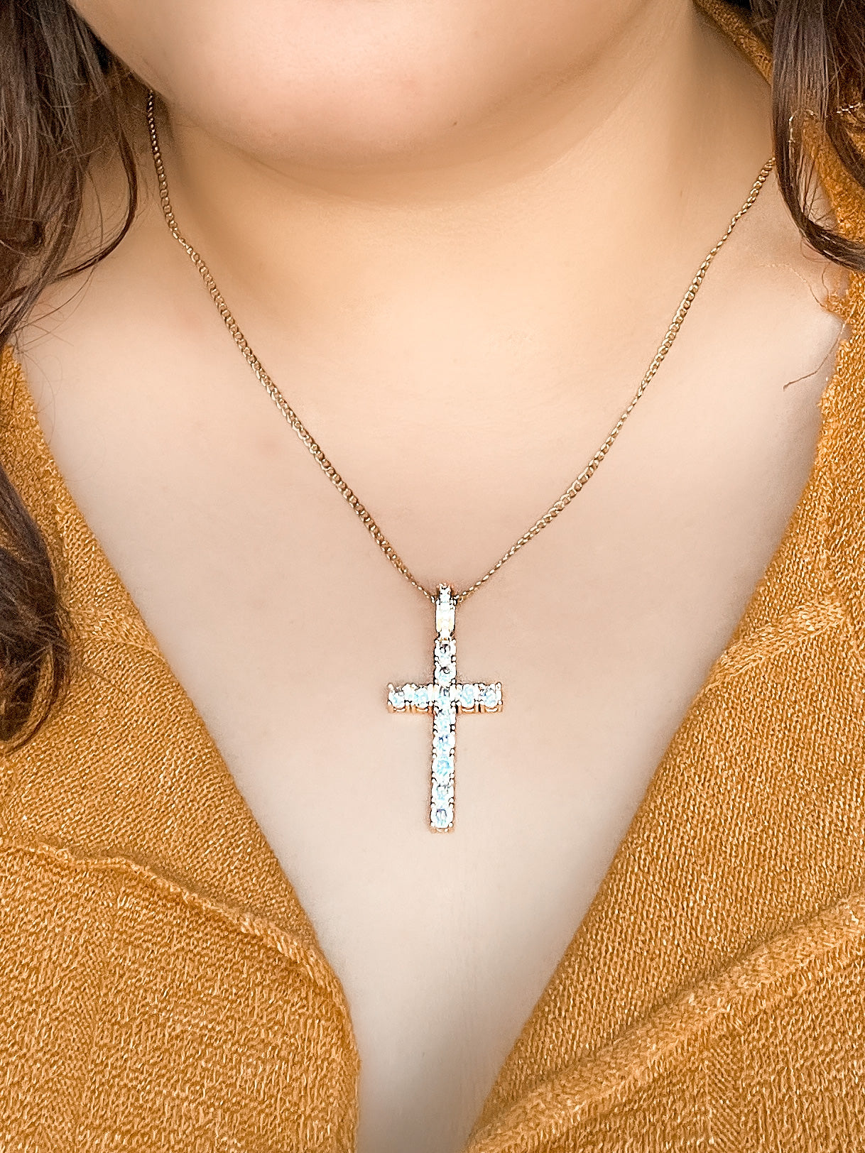 18k CZ Cross Necklace