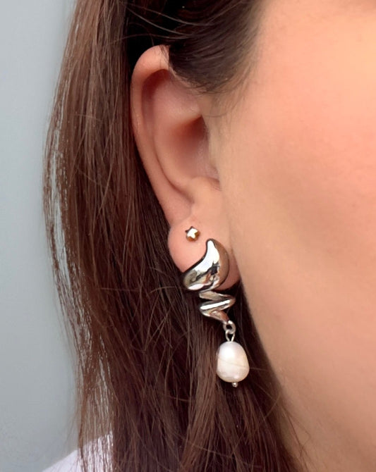 Silver Drop Pearl Earrings
