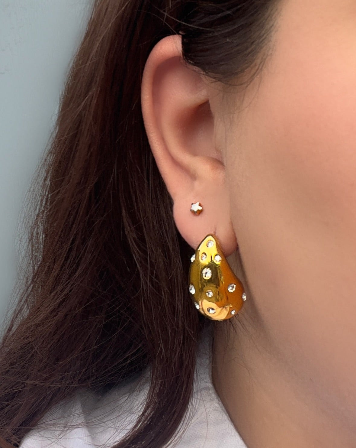 Gold Teardrop Stone Earrings