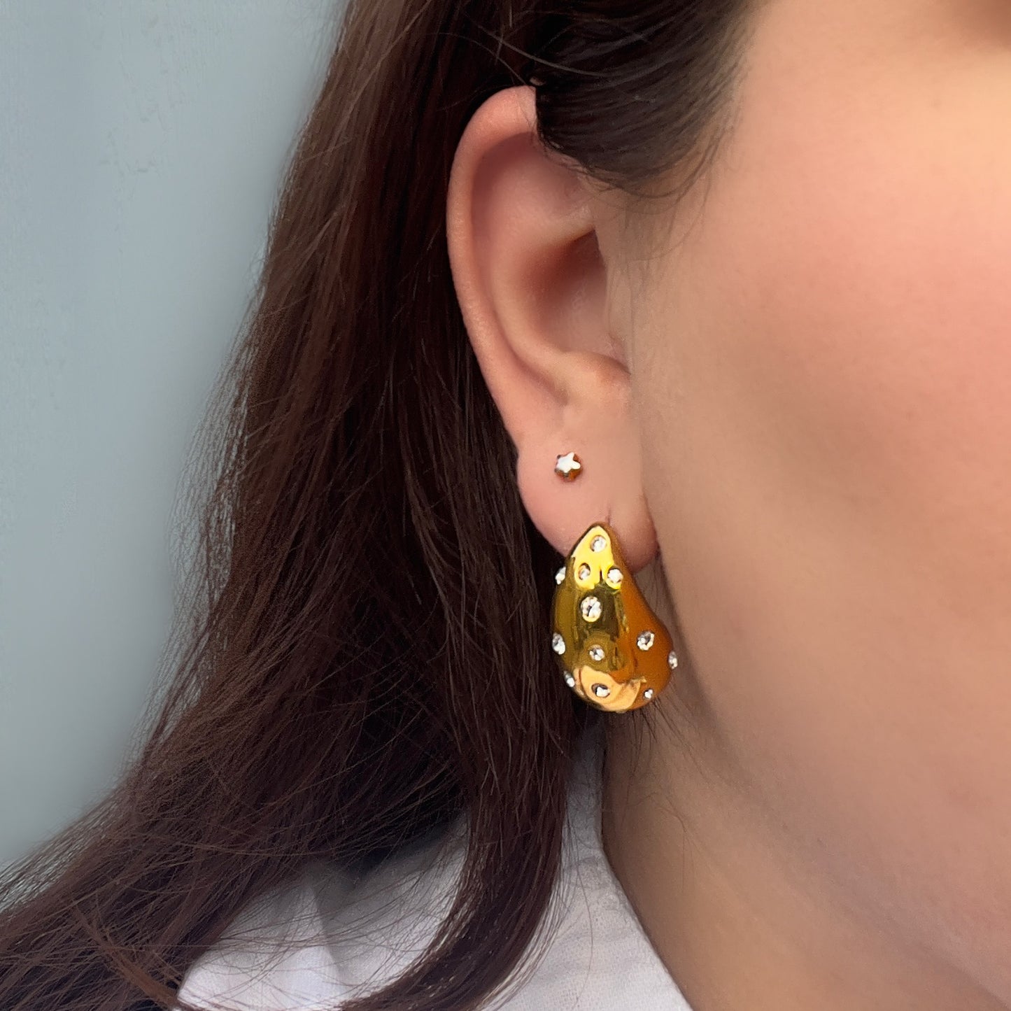 Gold Teardrop Stone Earrings