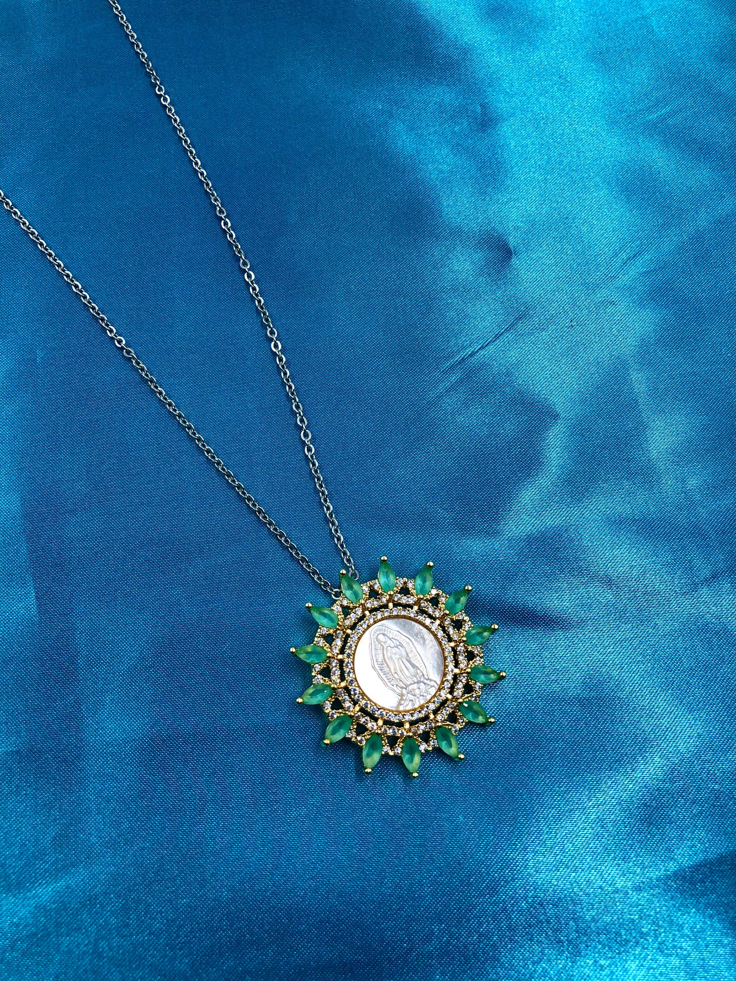 Green CZ Virgencita Necklace - Latina Palace