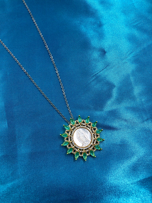 Green CZ Virgencita Necklace - Latina Palace