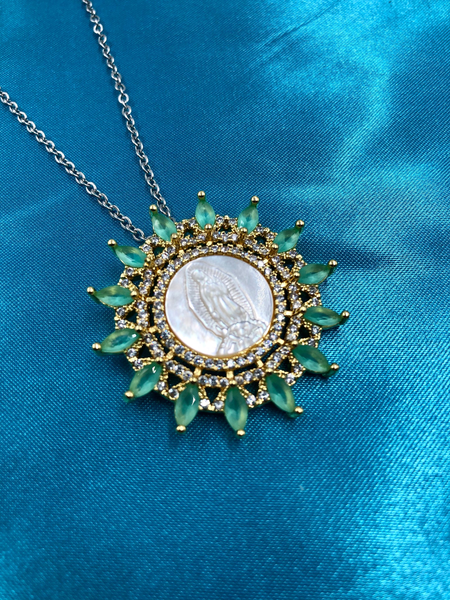 Green CZ Virgencita Necklace - Latina Palace