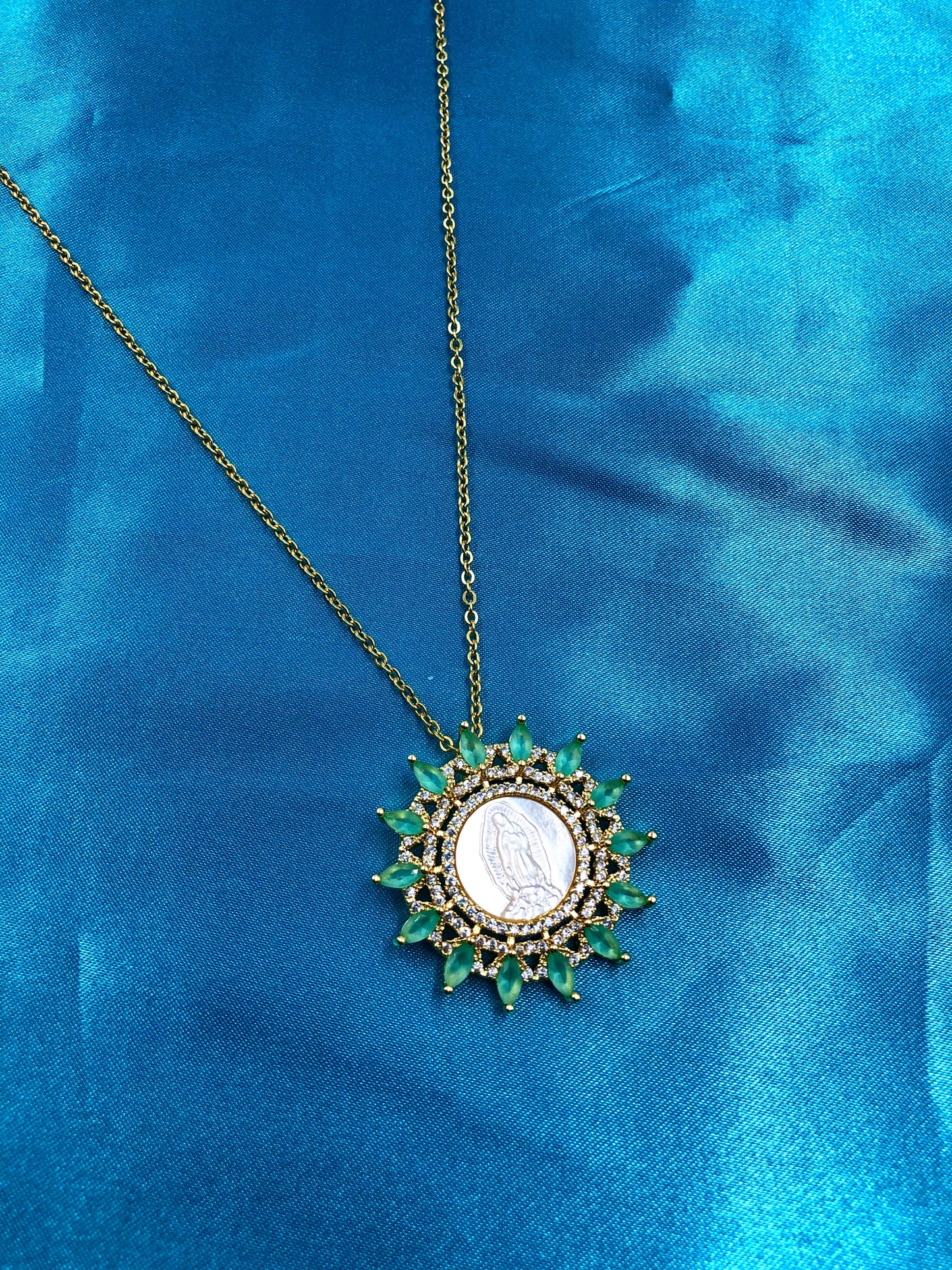 Green CZ Virgencita Necklace - Latina Palace