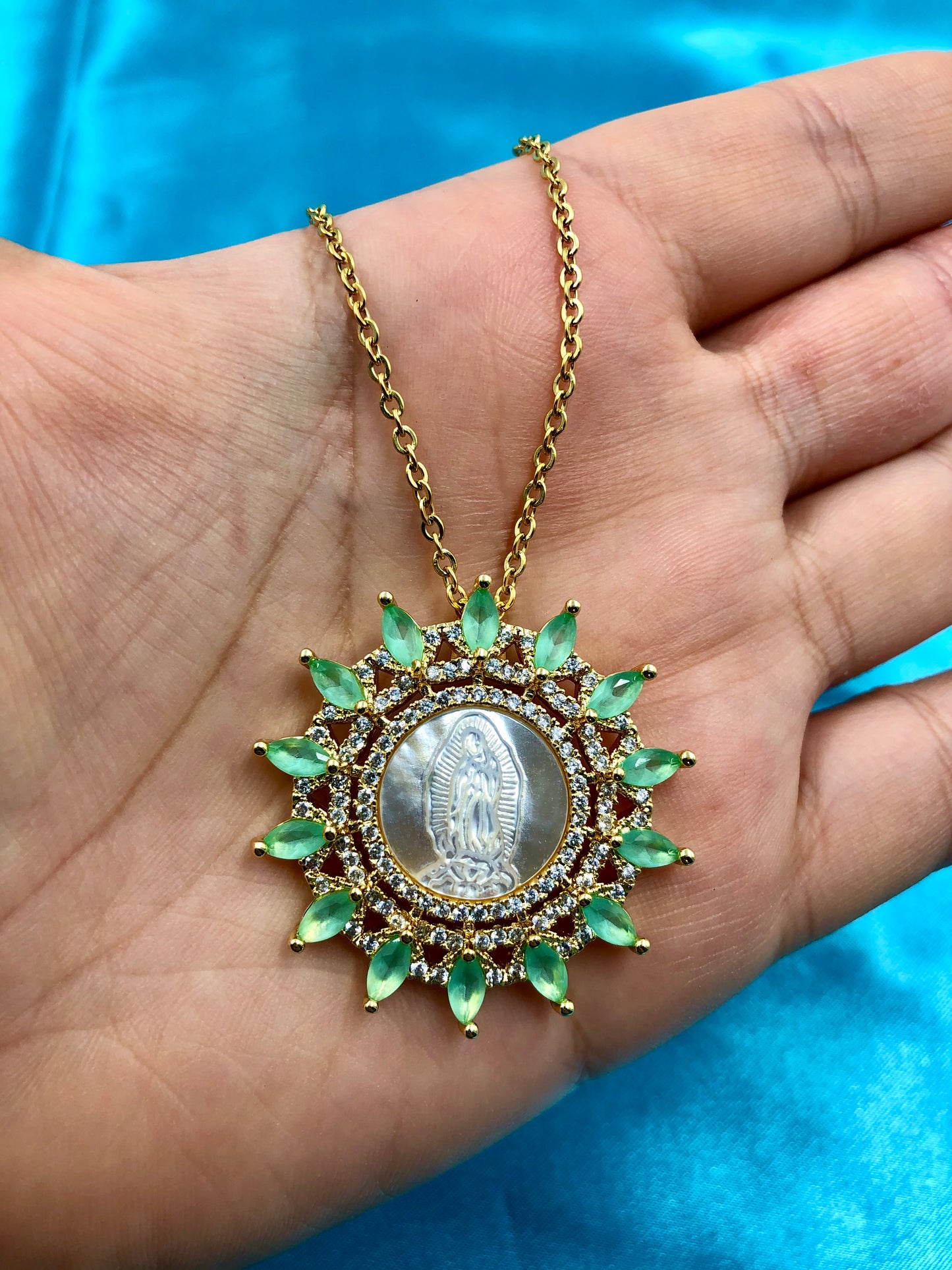 Green CZ Virgencita Necklace - Latina Palace