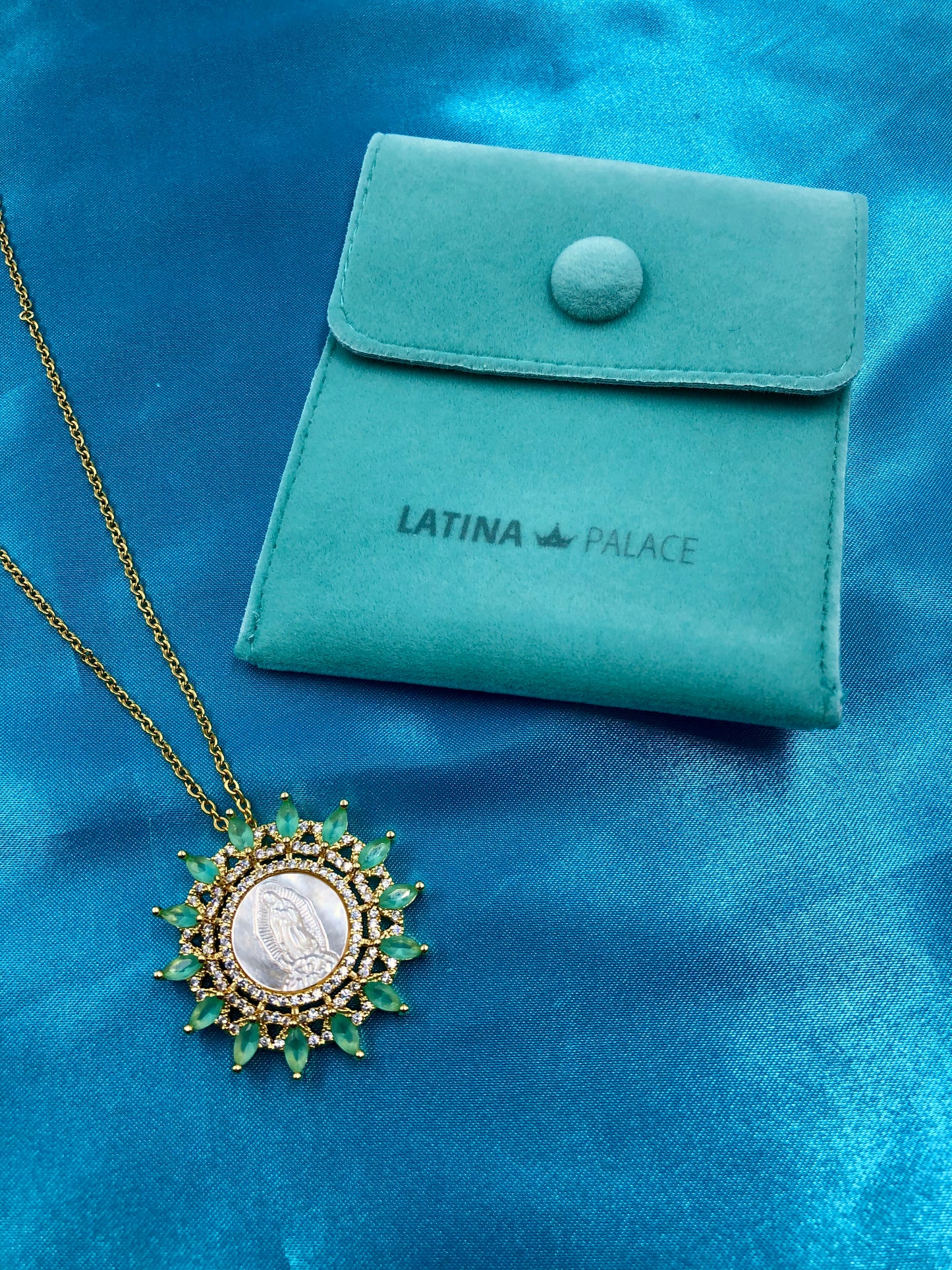 Green CZ Virgencita Necklace - Latina Palace