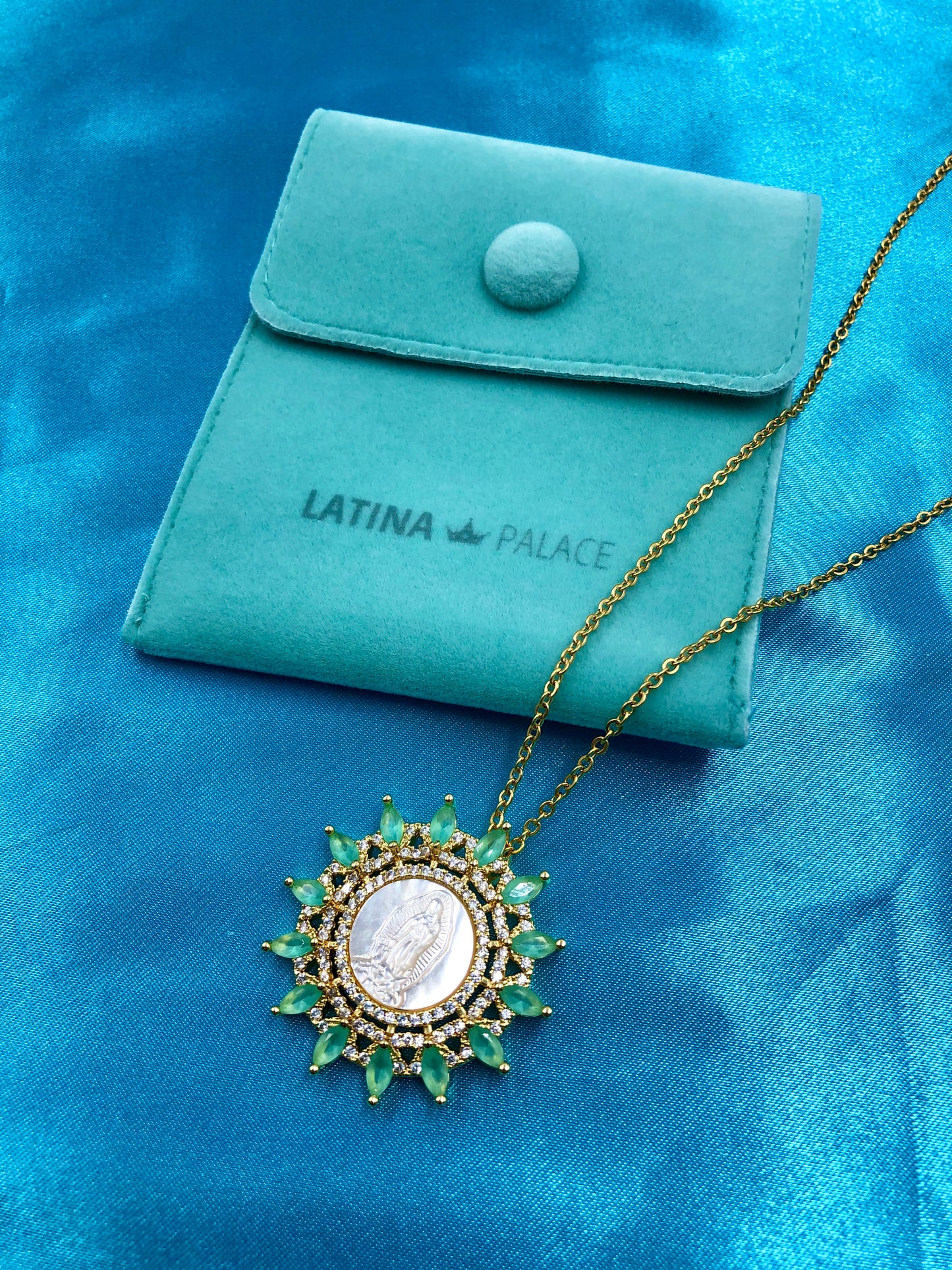 Green CZ Virgencita Necklace - Latina Palace