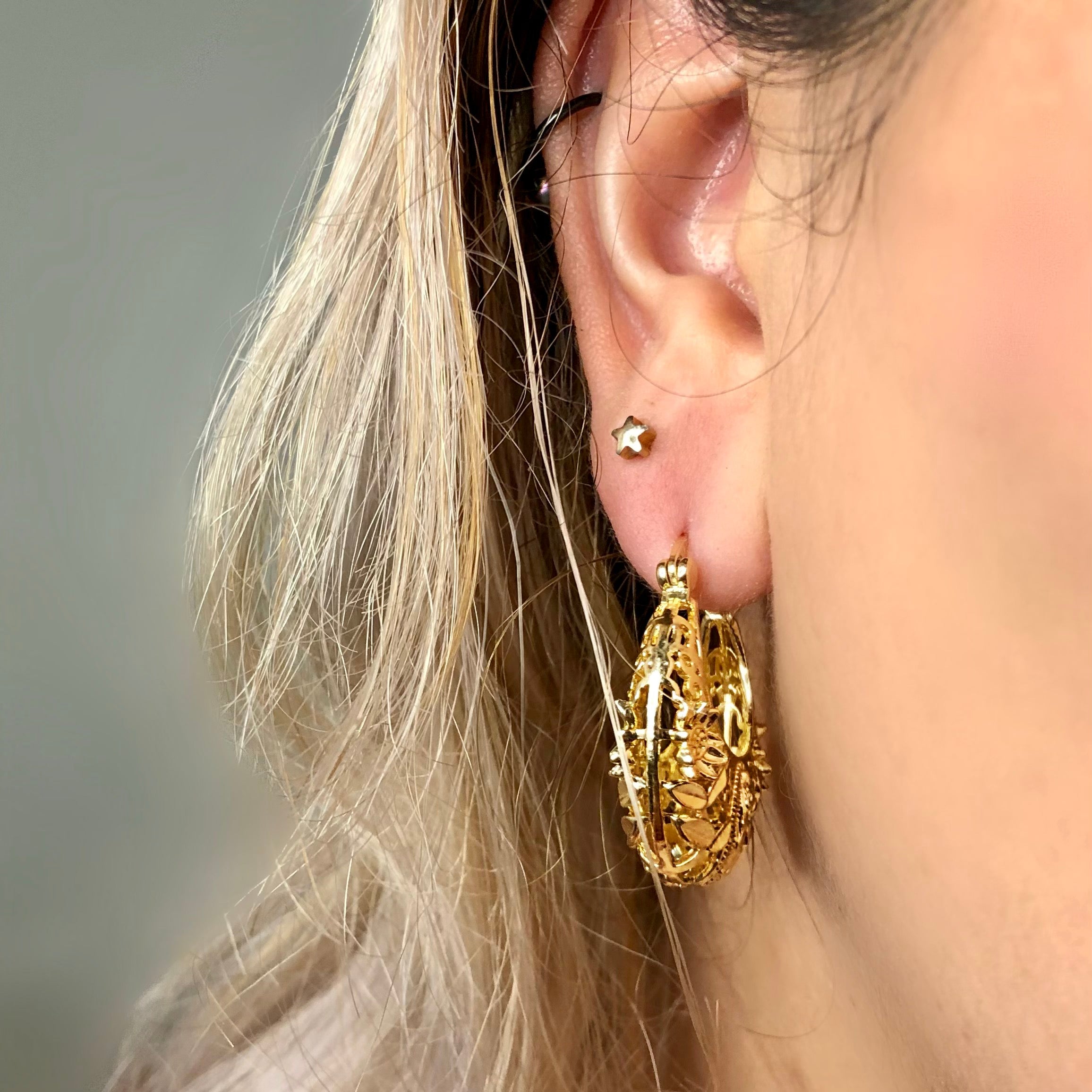 Gold Virgencita Girasol Hoops